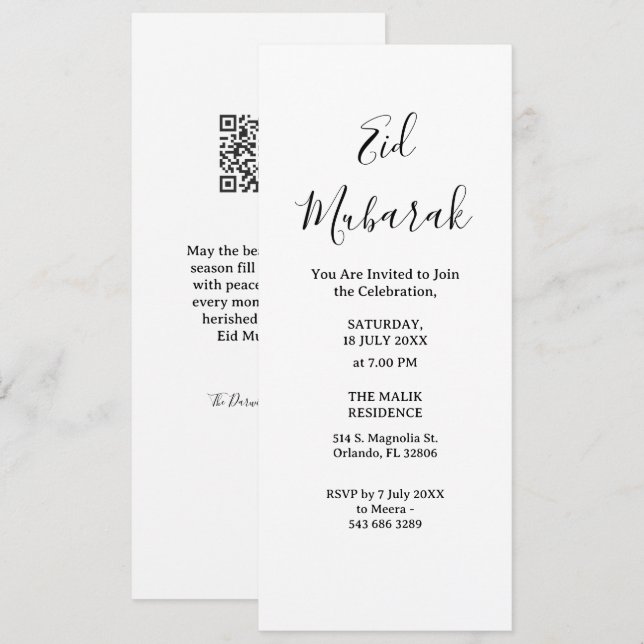 Invitación moderna minimalista de Eid Mubarak | Có (Anverso / Reverso)
