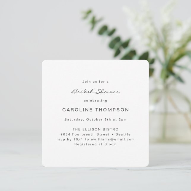 Invitación Moderna Minimalista ducha de novia Plaza blanca (Anverso de pie)