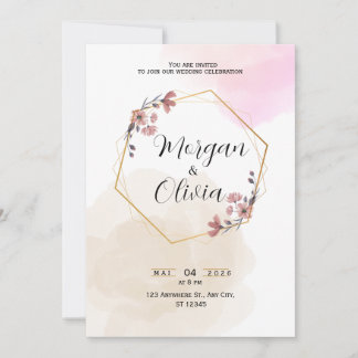 Invitación moderna minimalista floral rosada