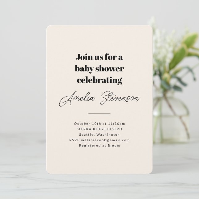 Invitación Moderna Minimalista simple Baby Shower Ivory (Anverso de pie)