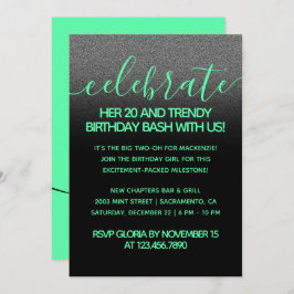 Invitación Moderna Mint Green 20 y cumpleaños de moda