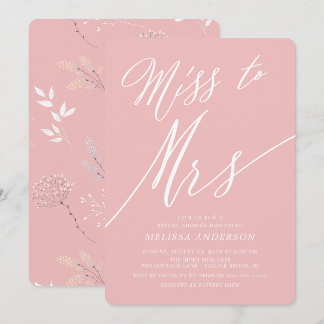 Invitación Moderna Miss Floral a Sra. Bridal Shower Invitació (Anverso / Reverso)