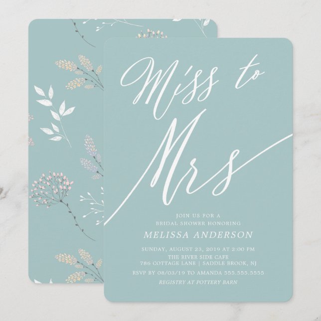 Invitación Moderna Miss Floral a Sra. Bridal Shower Invitació (Anverso / Reverso)
