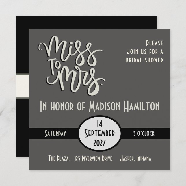 Invitación Moderna Miss to Mrs Fun Inespirivity Bridal Shower (Anverso / Reverso)