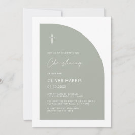 Invitación Moderna mitad Arch Sage Green Boy Christening