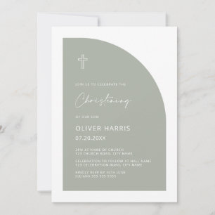 Invitación Moderna mitad Arch Sage Green Boy Christening