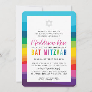 Invitación MODERNA MITZVAH arcoiris tecnicolor colorido