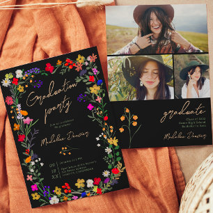 Invitación Moderna moda boho brillante flores silvestres grad