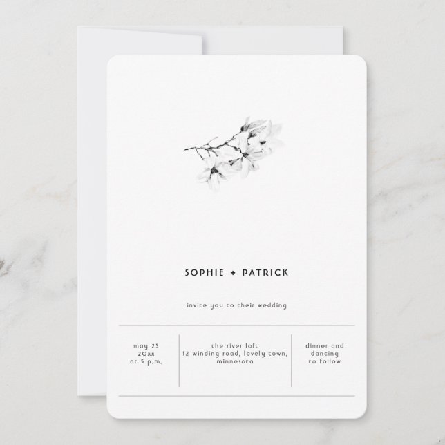 Invitación Moderna Moda elegante Minimalista Magnolias Boda (Anverso)