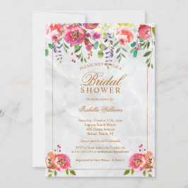 Invitación Moderna Moda Floral Cobre Marble Bridal Ducha