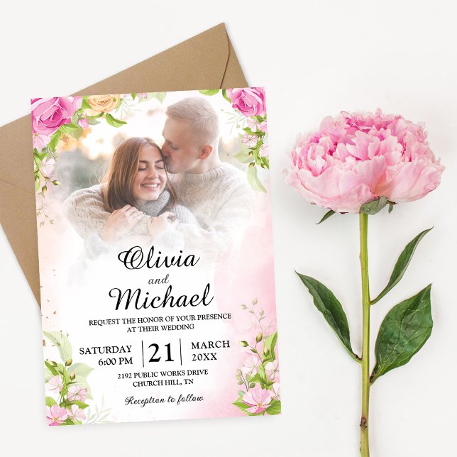 Invitación Moderna Moda floral elegante Boda de fotografía (Subido por el creador)