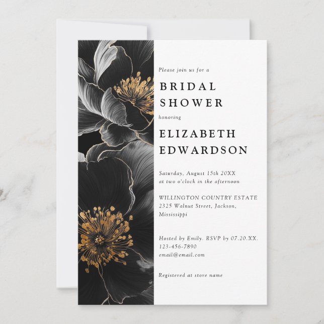 Invitación Moderna Moda floral elegante ducha de novia (Anverso)