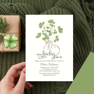 Invitación Moderna Moda Lucky Shamrock con ducha de bebé Bow