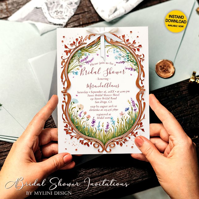 Invitación Moderna Moda Marco Boho Flores salvajes Ducha de n (Subido por el creador)