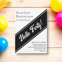 Moderna Moda Negro y Blanco Elegante 40 cumpleaños