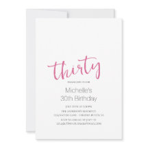 Moderna moda rosada caliente Minimalista 30 cumple