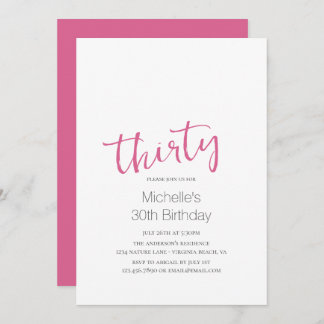 Invitación Moderna moda rosada caliente Minimalista 30 cumple
