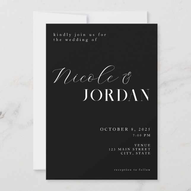 Invitación Moderna Moda simple Boda blanco y negro (Anverso)