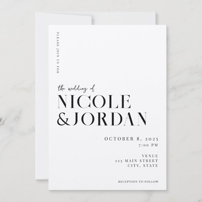 Invitación Moderna Moda simple Boda negro y crudo (Anverso)