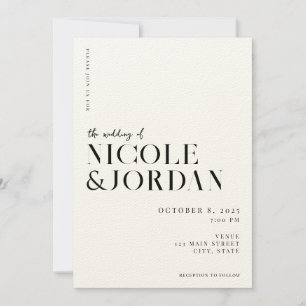 Invitación Moderna Moda simple Boda negro y crudo
