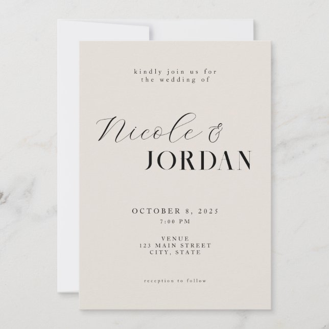 Invitación Moderna Moda simple negro y Boda de marfil (Anverso)