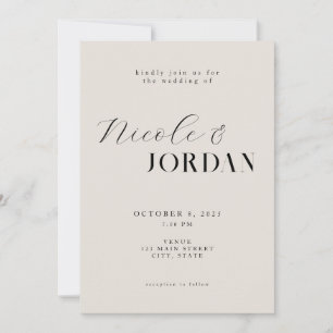 Invitación Moderna Moda simple negro y Boda de marfil