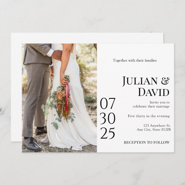 Invitación moderna, Moda y elegante a la boda foto (Anverso / Reverso)
