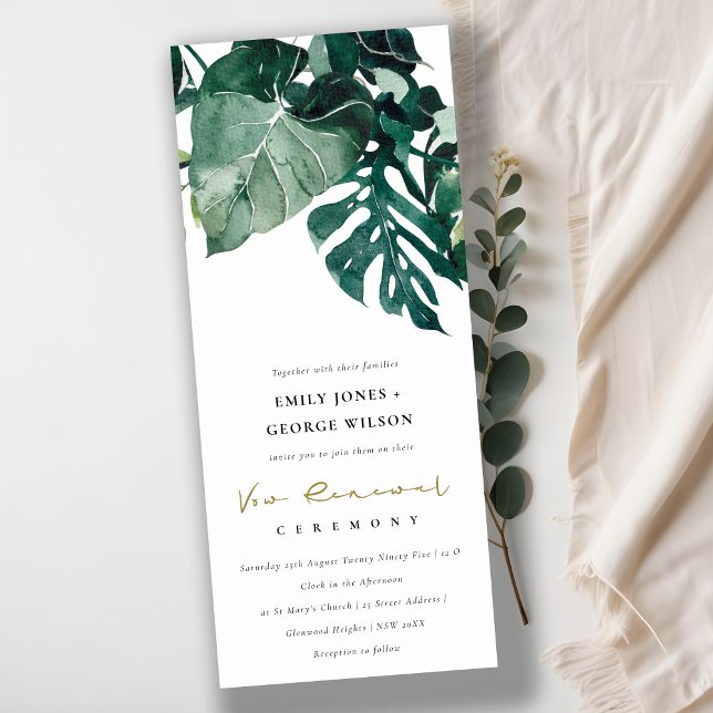 Invitación Moderna Monstera Tropical Verde Foliage Vow Renova (Subido por el creador)