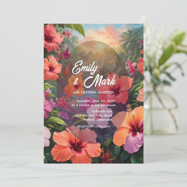 Invitación Moderna Moody Negrita Colorful Floral Wedding (Anverso de pie)