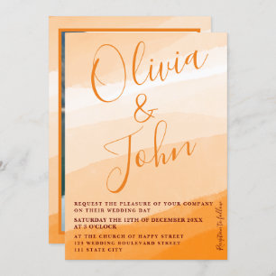 Invitación Moderna Naranja audaz Watercolor boda foto Invita