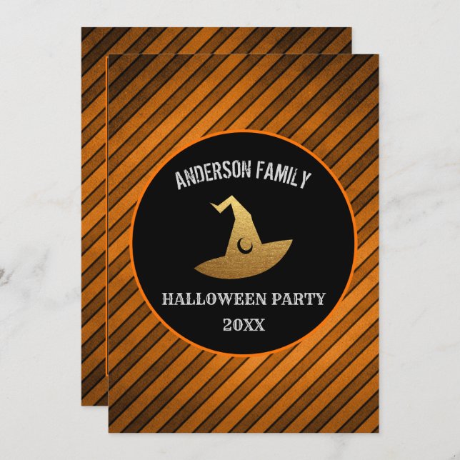 Invitación Moderna Naranja de la fiesta de Halloween y bruja  (Anverso / Reverso)