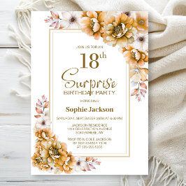 Invitación Moderna Naranja Floral Sorpresa 18 cumpleaños