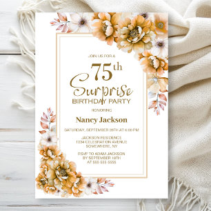 Invitación Moderna Naranja Floral Sorpresa 75ª fiesta de cump