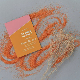 Invitación Moderna Naranja negrita ducha de novia geométrica