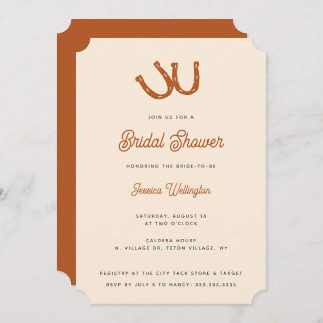 Invitación Moderna Naranja quemada Cowgirl Cowboy Bridal Show (Anverso / Reverso)