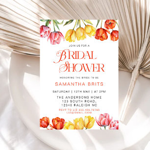 Invitación Moderna Naranja Tulipanes rosados Floral Bridal Sh