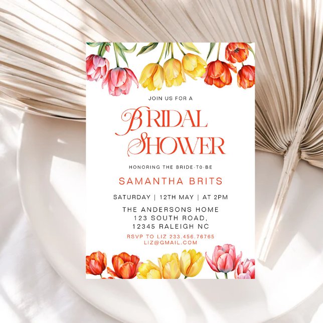 Invitación Moderna Naranja Tulipanes rosados Floral Bridal Sh (Subido por el creador)