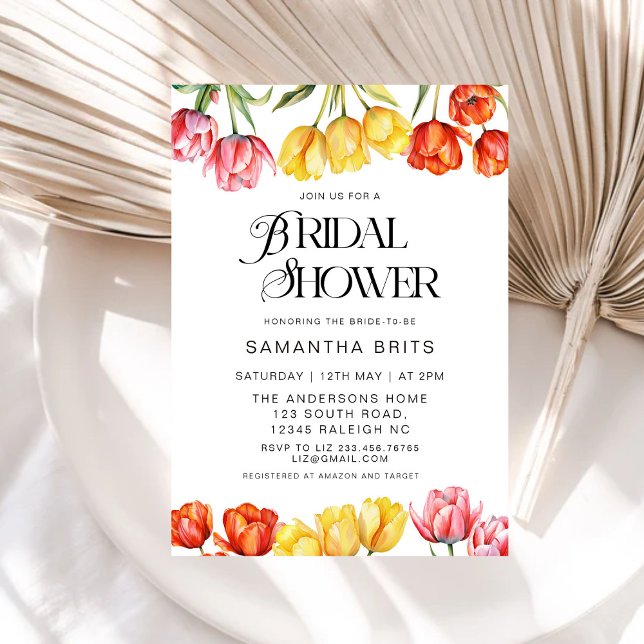 Invitación Moderna Naranja Tulipanes rosados Floral Bridal Sh (Subido por el creador)