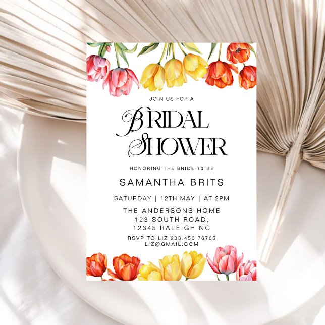 Invitación Moderna Naranja Tulipanes rosados Floral Bridal Sh (Subido por el creador)