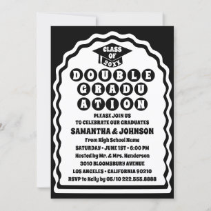 Invitación Moderna negrita Arco ondulado negro doble graduaci