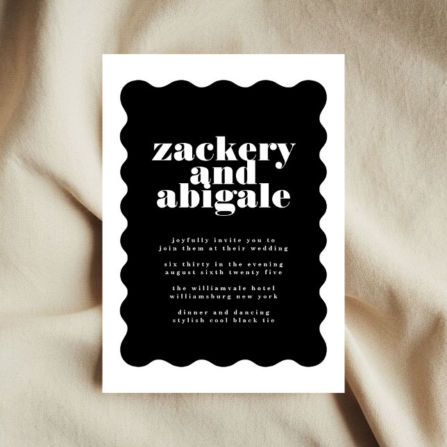 Invitación Moderna negrita Boda blanco negro de borde estelop (Subido por el creador)