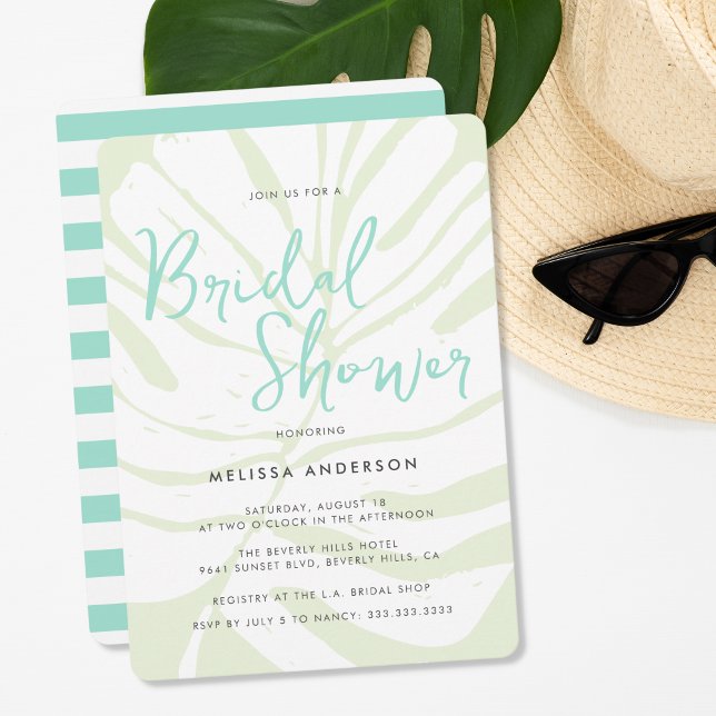 Invitación Moderna negrita Mint Green Tropical Palm Bridal Sh (Subido por el creador)