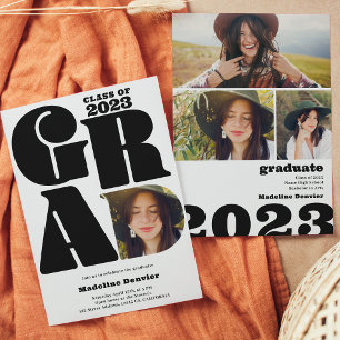 Invitación Moderna negrita y sobredimensionada foto de grado 