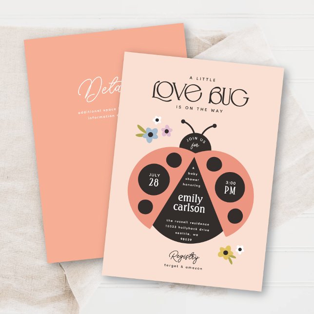Invitación Moderna niñita amante Bug Boho Rosa Baby Shower (Subido por el creador)