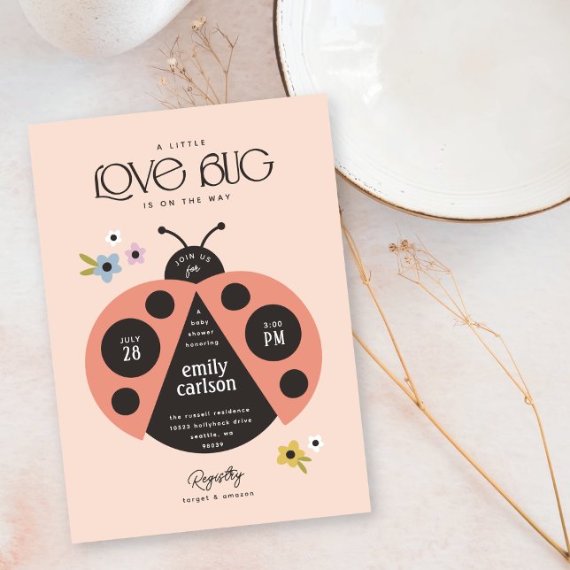 Invitación Moderna niñita amante Bug Boho Rosa Baby Shower (Subido por el creador)
