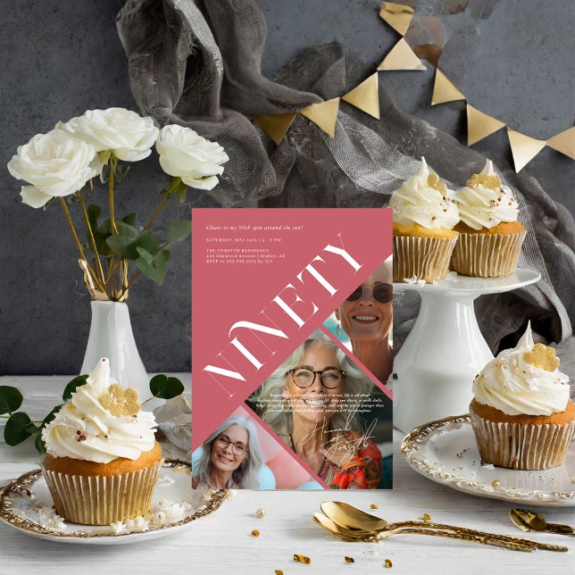 Invitación Moderna noventa y elegante | 90.º cumpleaños 3 Fot (Subido por el creador)