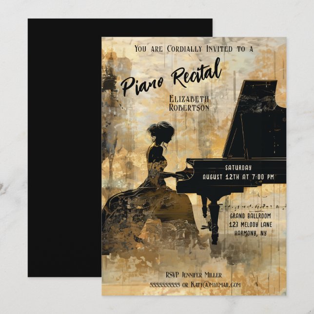 Invitación Moderna obra maestra Piano Recital (Anverso / Reverso)
