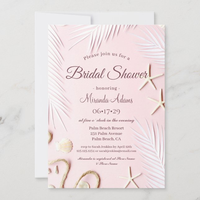 Invitación Moderna Palm Beach Starfish Bridal Shower (Anverso)