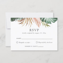 Invitación Moderna Palm Tropical Gold Greenery Floral RSVP