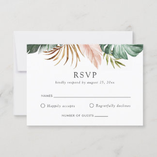 Invitación Moderna Palm Tropical Gold Greenery Floral RSVP